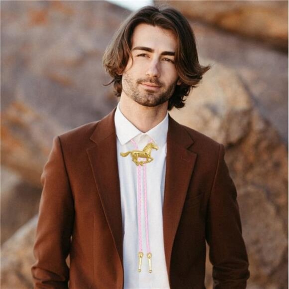 Horse Bolo Tie Western Cowboy Necktie 3# Golden Horse Bolo Tie-pink - Picture 7 of 7